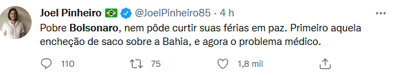 Opositores ironizam internação de Bolsonaro