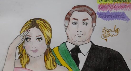 Desenho do casal Jair e Michelle Bolsonaro feito por adolescente autista