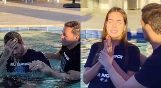 Ex-BBB Adriana Sant’anna e marido são batizados