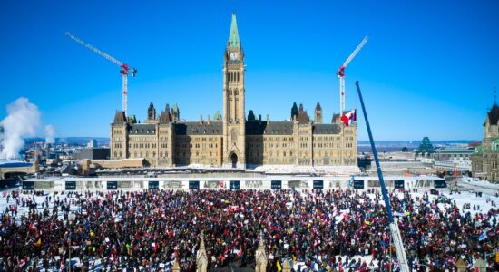 Protesto de caminhoneiros realizado em Ottawa, no Canadá