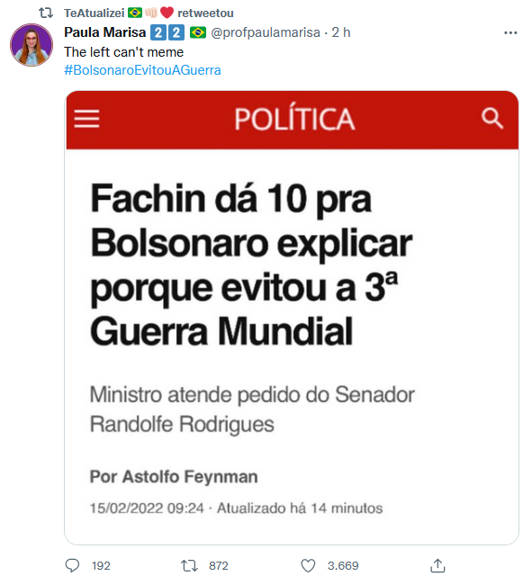 Web 'se diverte' ao irritar jornalistas por dizer que #BolsonaroEvitouAGuerra