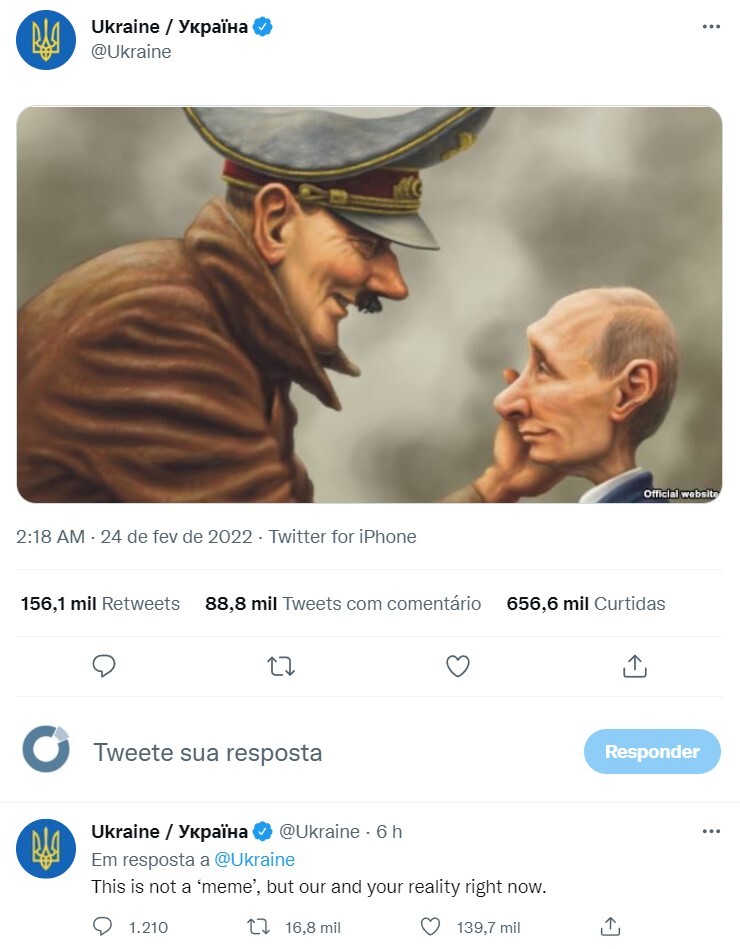 Caricatura retrata Hitler e Putin
