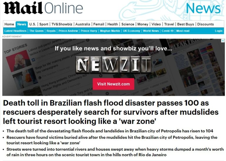 Daily Mail falou sobre as chuvas em Petrópolis