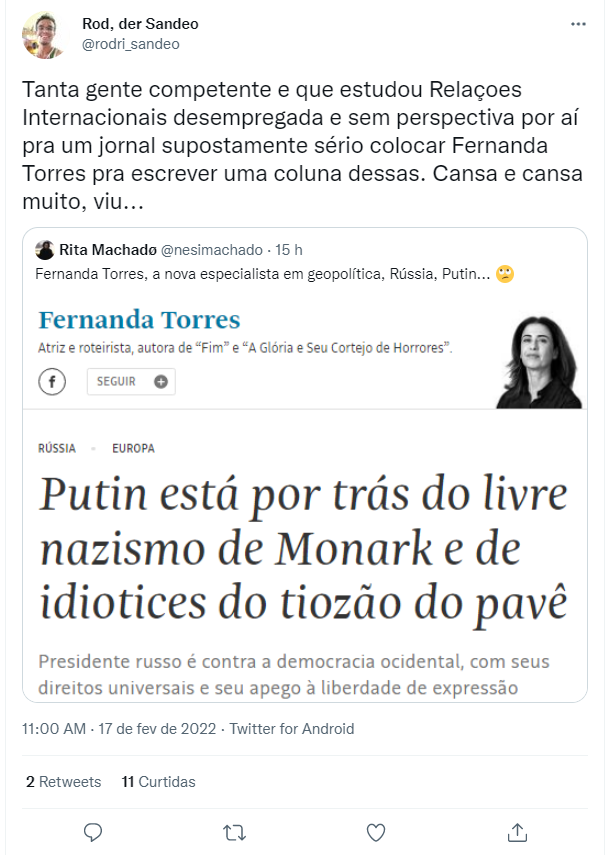 Fernanda Torres foi criticada no Twitter por texto publicado na Folha de S. Paulo