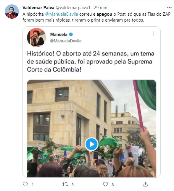 Usuários do Twitter questionaram Manuela D'Ávila