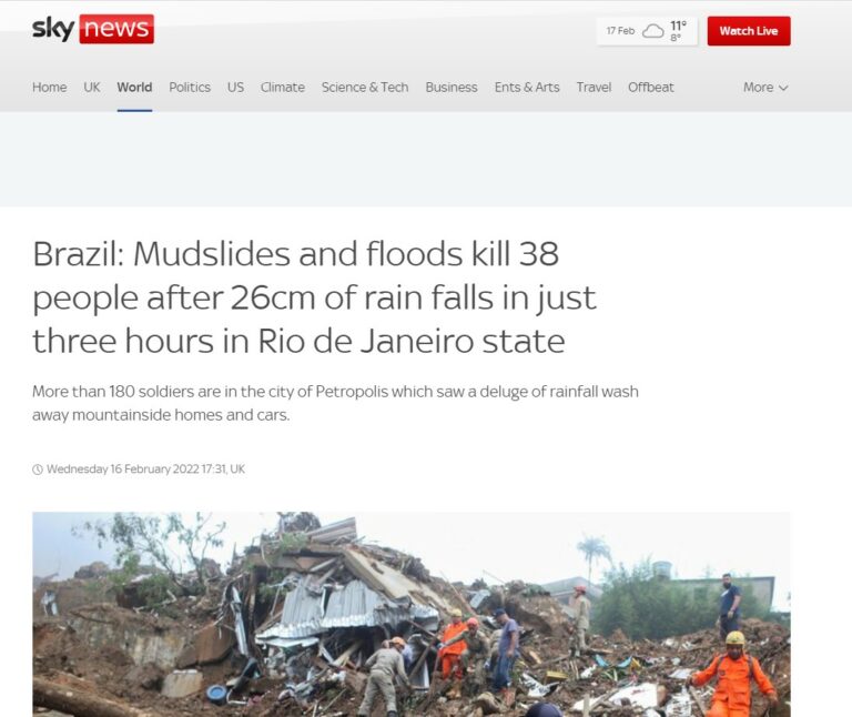 Sky News sobre chuvas no Brasil