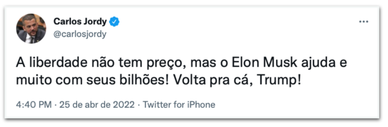 Aliados de Bolsonaro celebram compra do Twitter por Elon Musk
