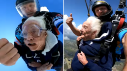 Aos 100 anos, ex-enfermeira que serviu na 2ª Guerra pula de paraquedas
