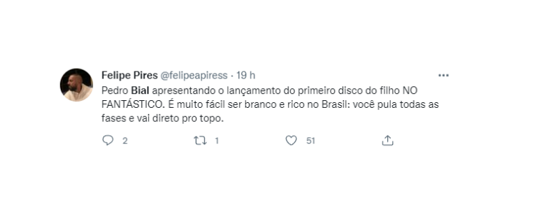 Tuítes em crítica à participação de Theo Bial em programas da Globo