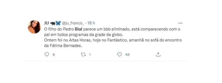 Tuítes em crítica à participação de Theo Bial em programas da Globo