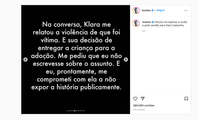 Leo Dias se manifesta e diz que se ofereceu para adotar bebê de Klara
