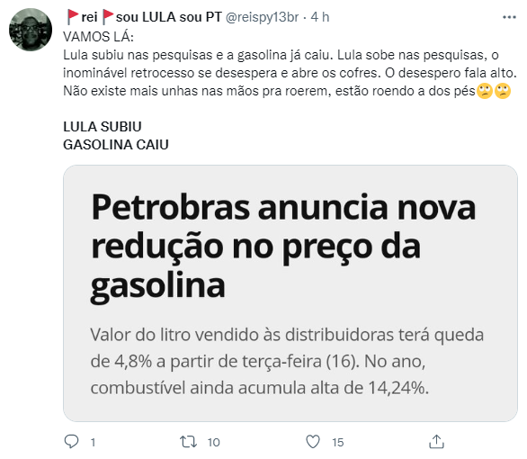 Esquerda diz que queda gasolina é por causa de Lula