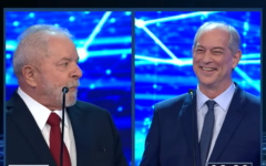 Candidatos Lula e Ciro Gomes no debate da TV Band