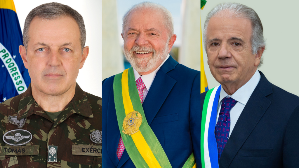 General Tomás Miguel Ribeiro Paiva, presidente Luiz Inácio Lula da Silva e o ministro da Defesa, José Múcio