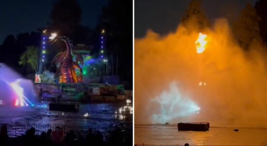 Dragão cenográfico pega fogo em parque da Disney