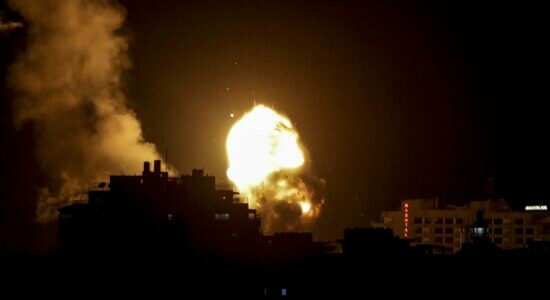 Smoke rises after Israeli air strike in the northern Gaza strip