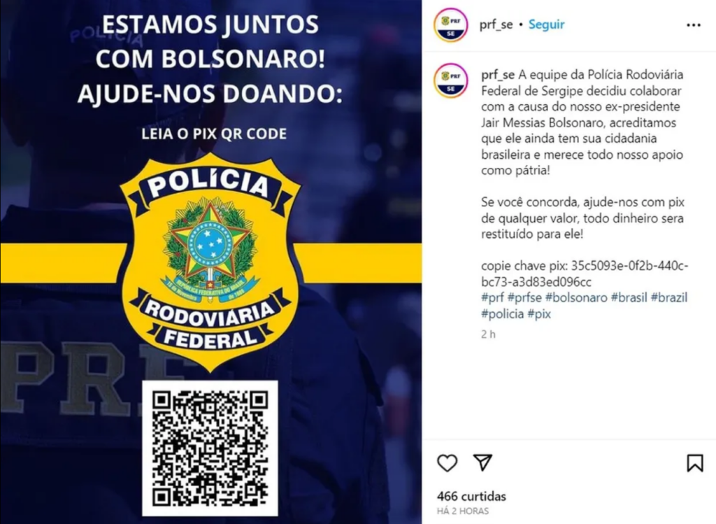 Polícia Rodoviária Federal faz publicação com apoio a Bolsonaro