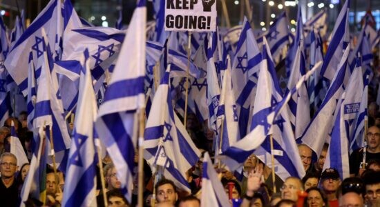 Anti-government protest against judicial overhaul plan in Tel Aviv
